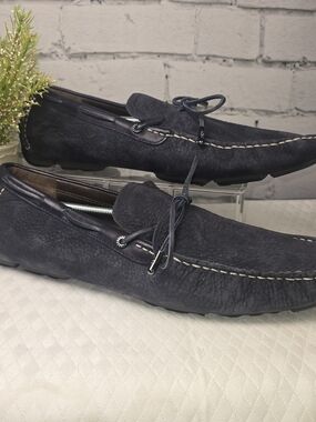 UGG BEL-AIR Men's Navy Suede Slip-On Driving Loafers with Moc Toe Stitch SIZE 15